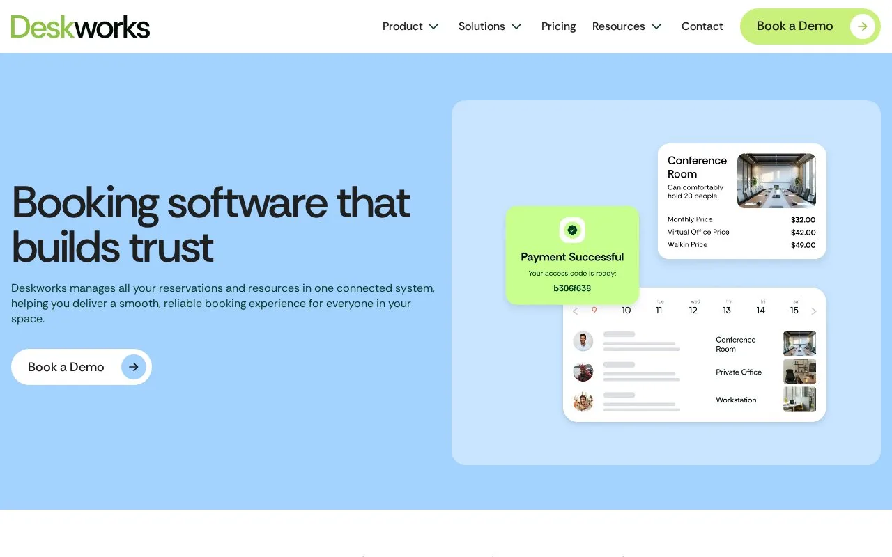 Screenshot of the Deskworks homepage