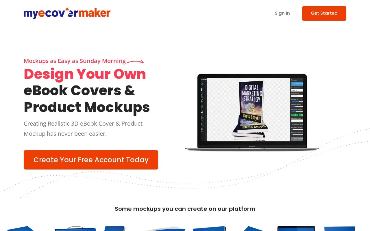 Screenshot of the MyEcoverMaker homepage
