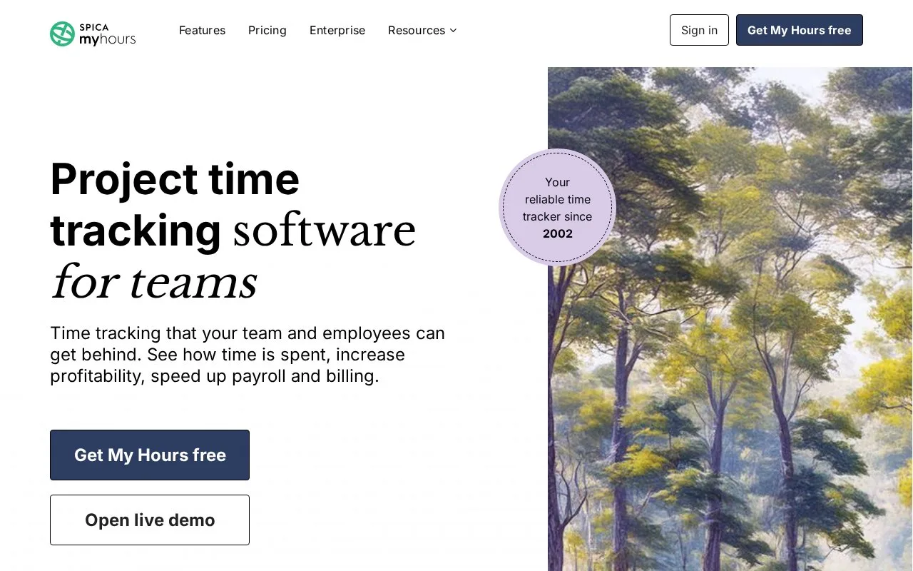 Screenshot of the My Hours homepage
