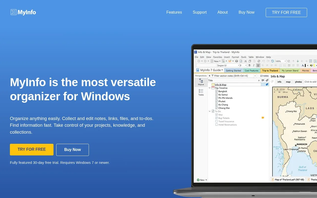 Screenshot of the MyInfo homepage