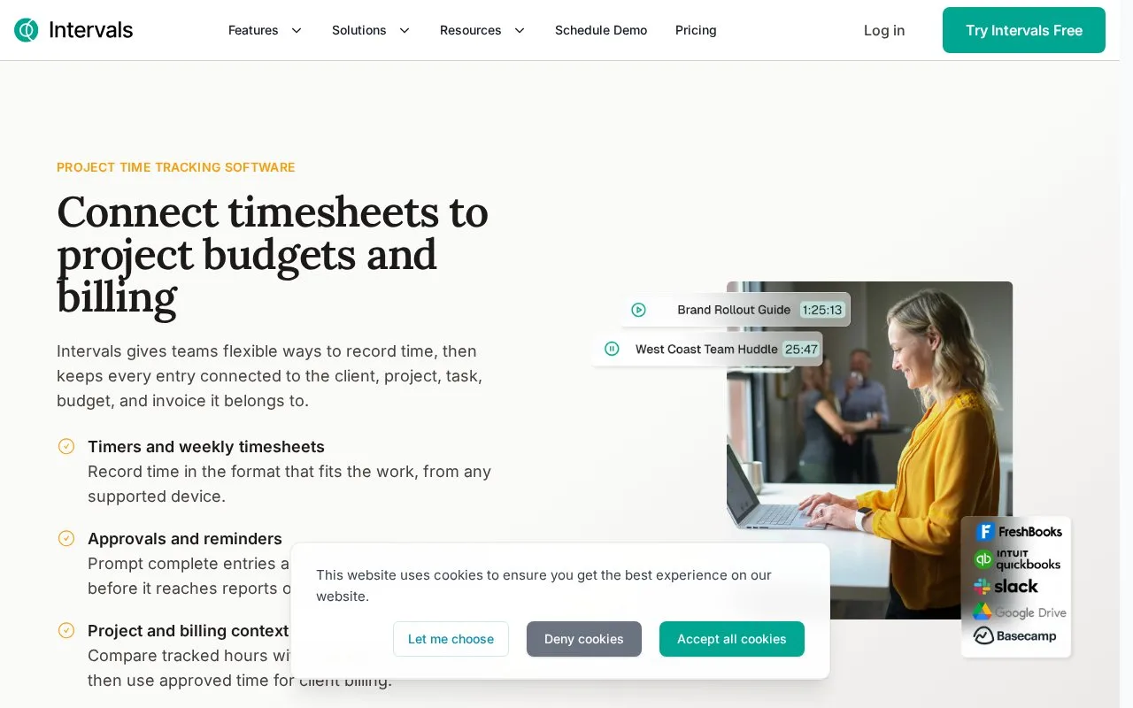 Screenshot of the Intervals homepage