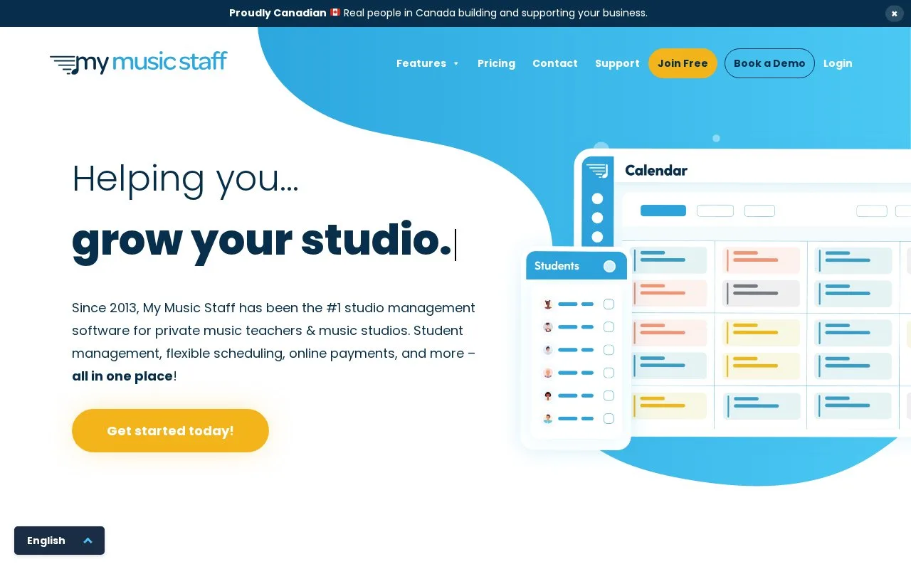 Screenshot of the My Music Staff homepage