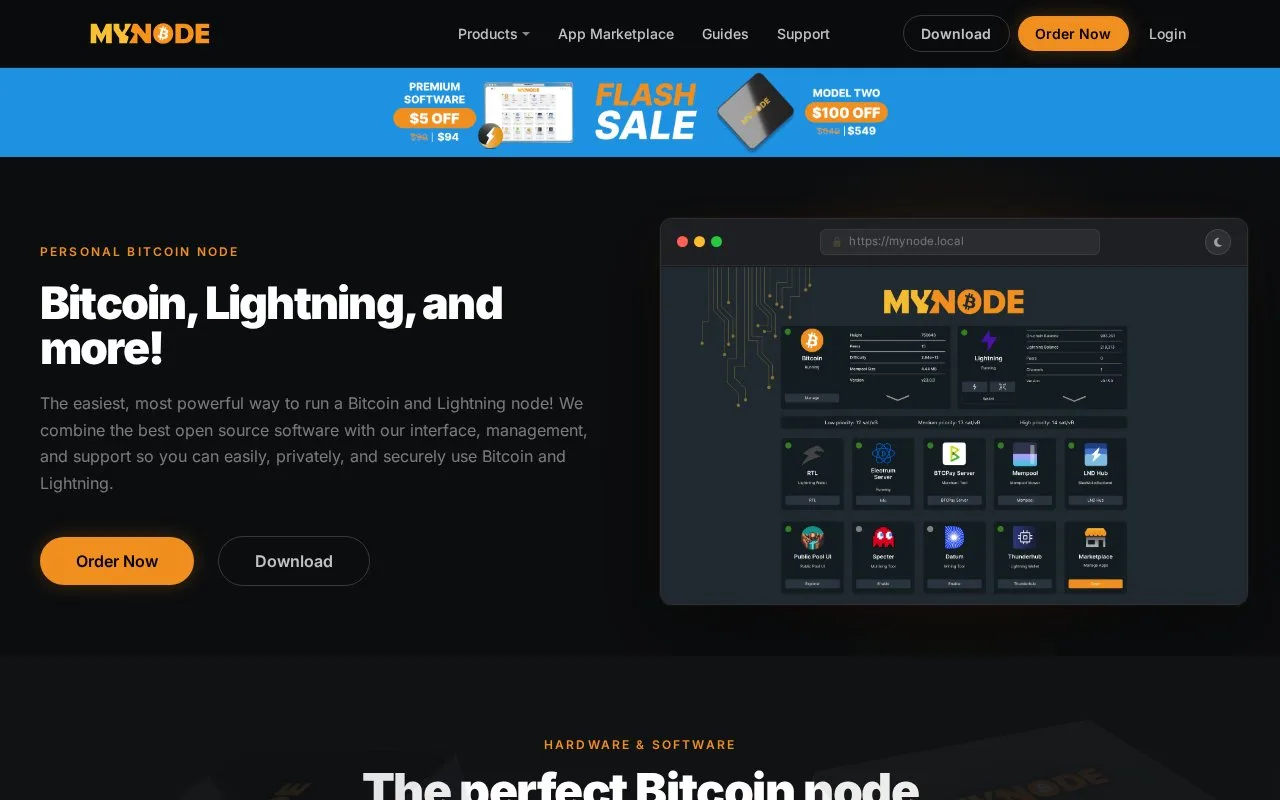 Screenshot of the myNode homepage