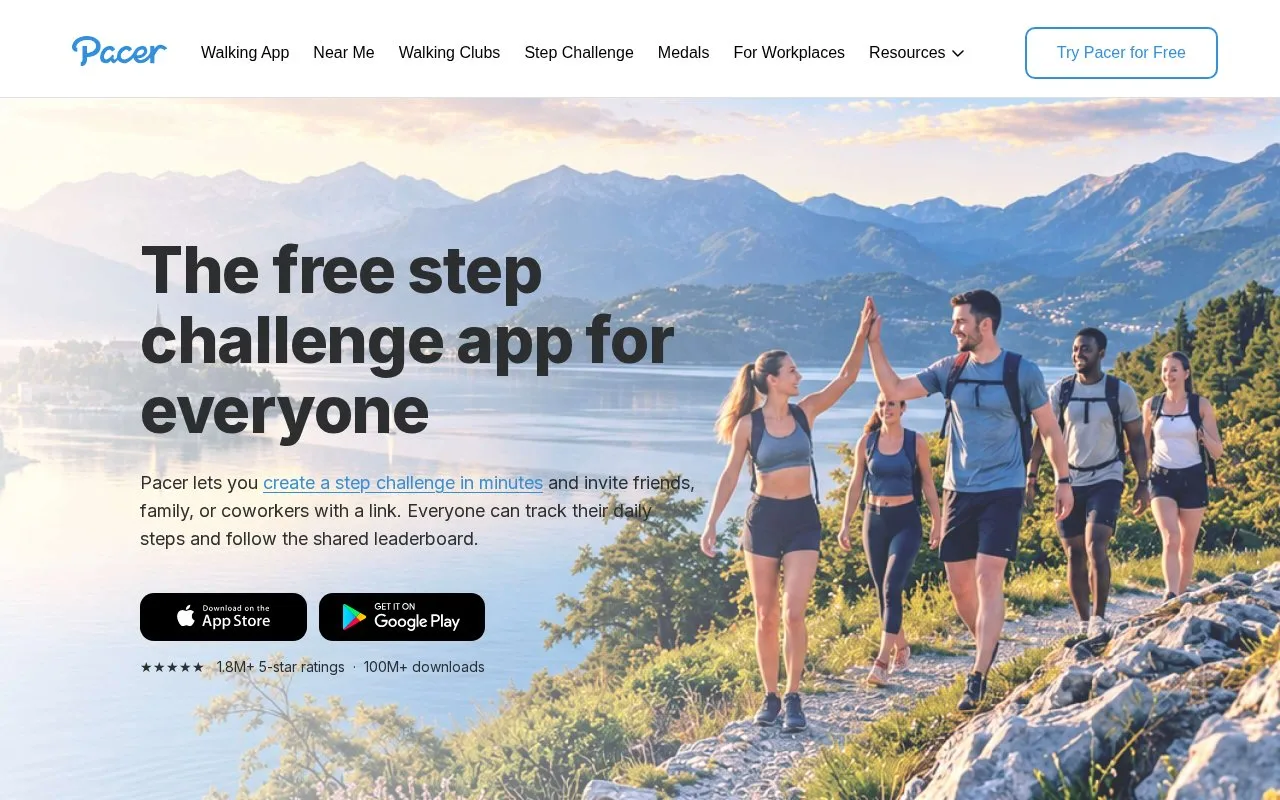 Screenshot of the Pacer homepage