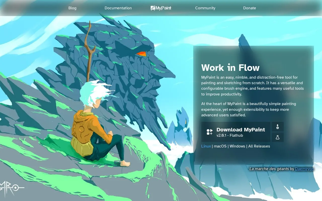 Screenshot of the MyPaint homepage