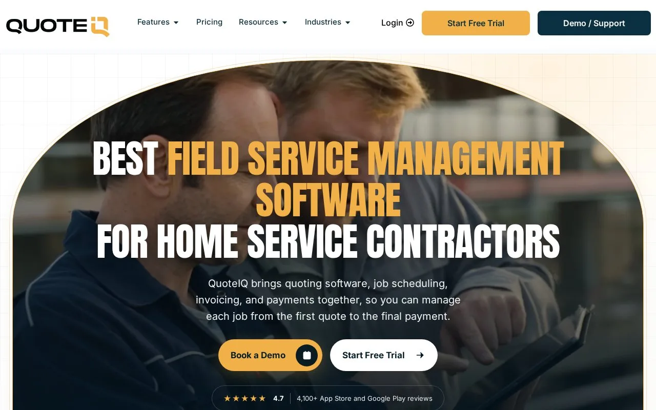 Screenshot of the QuoteIQ homepage