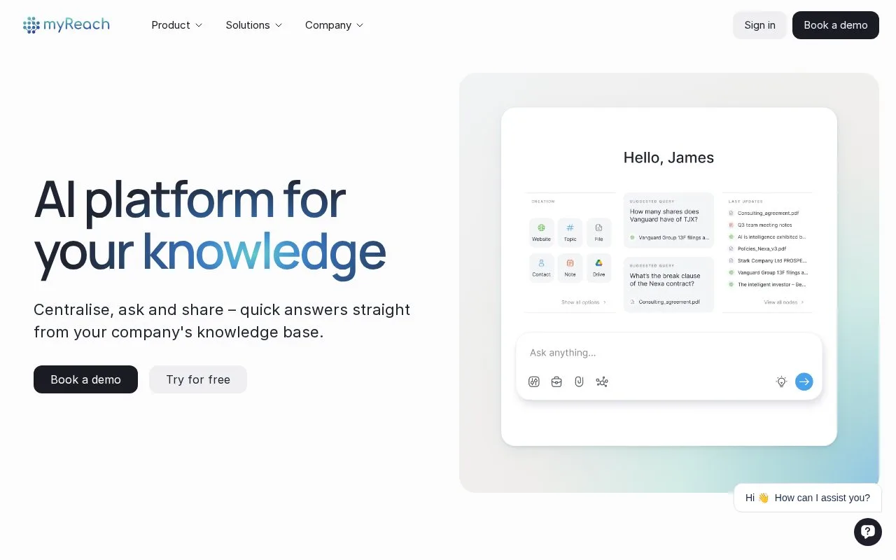 Screenshot of the myReach homepage