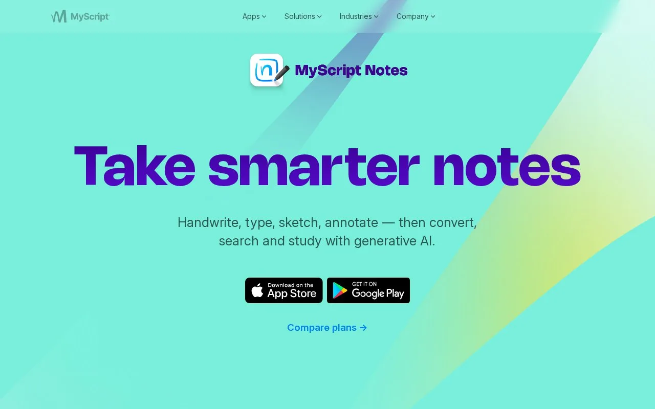 Screenshot of the MyScript Notes homepage