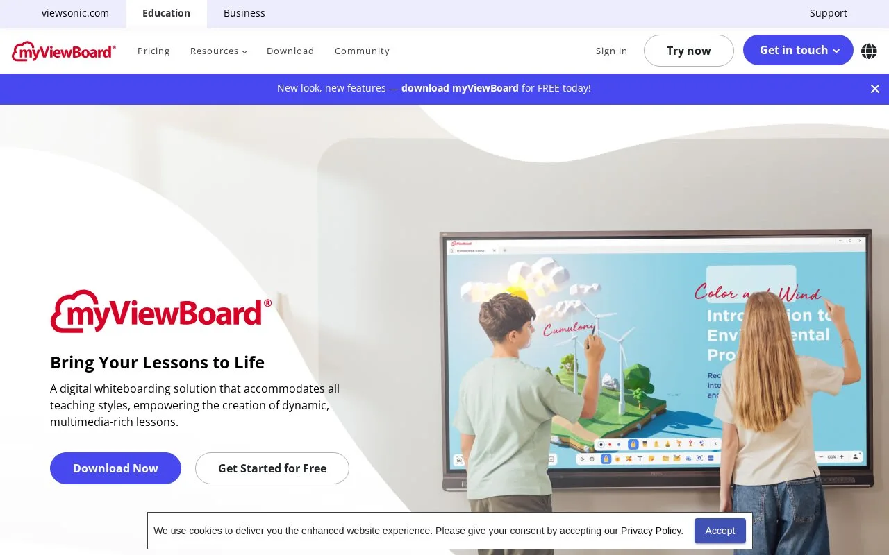 Screenshot of the myViewBoard homepage