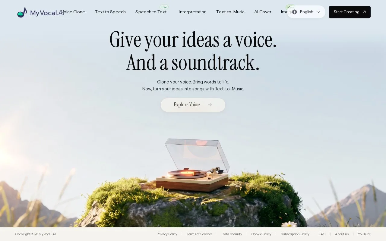 Screenshot of the MyVocal homepage