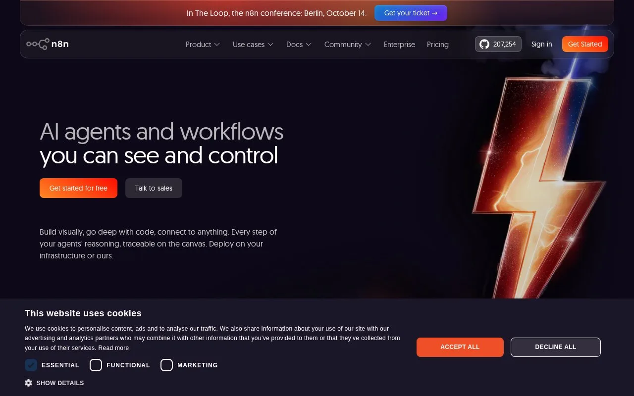 Screenshot of the n8n homepage