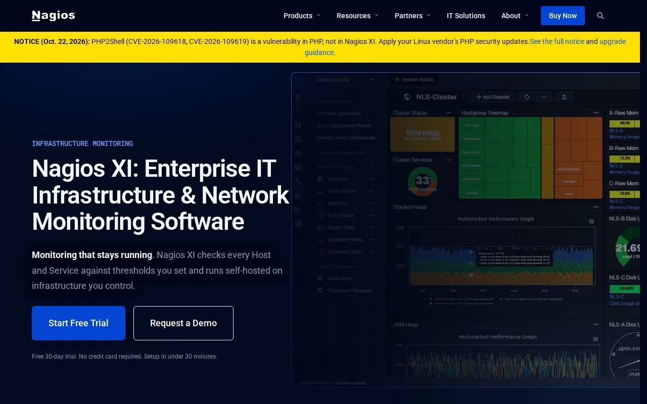 Screenshot of the Nagios XI homepage