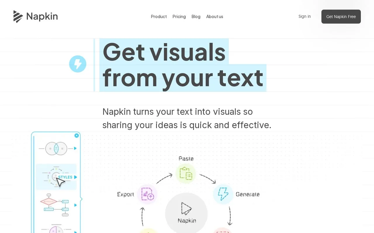Screenshot of the Napkin AI homepage