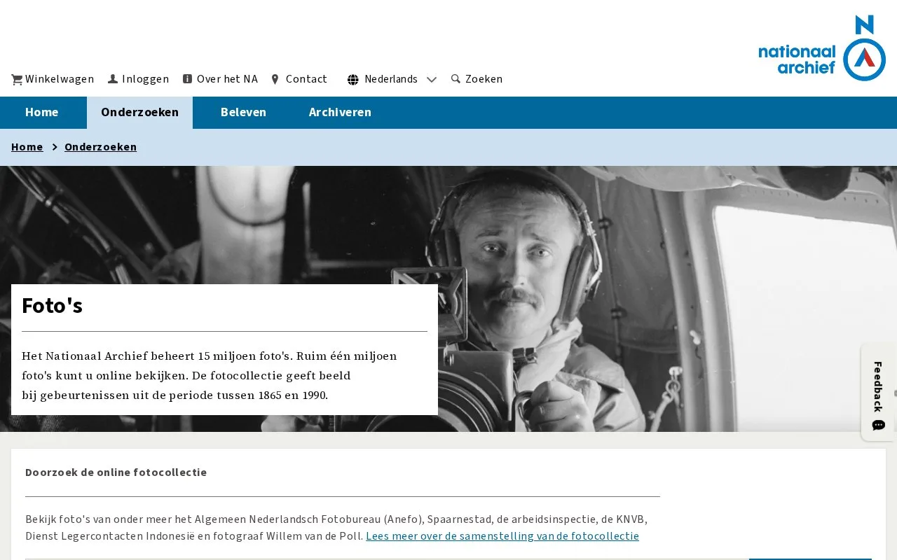 Screenshot of the Nationaal Archief Photographs homepage