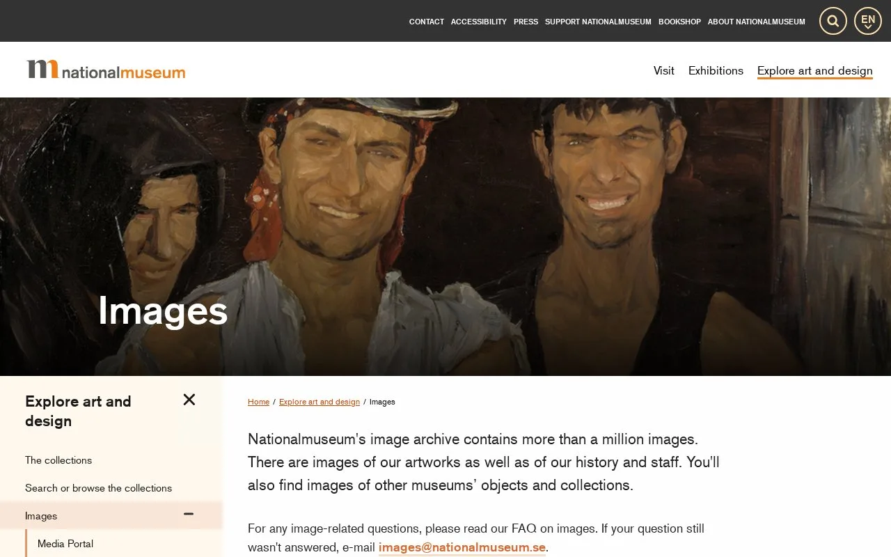 Screenshot of the Nationalmuseum Images homepage
