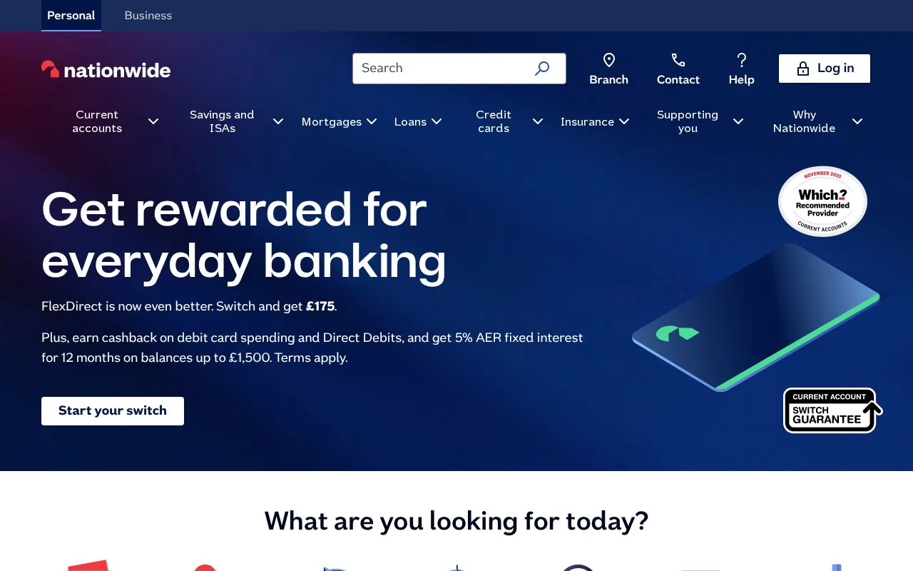 Screenshot of the Nationwide Building Society homepage