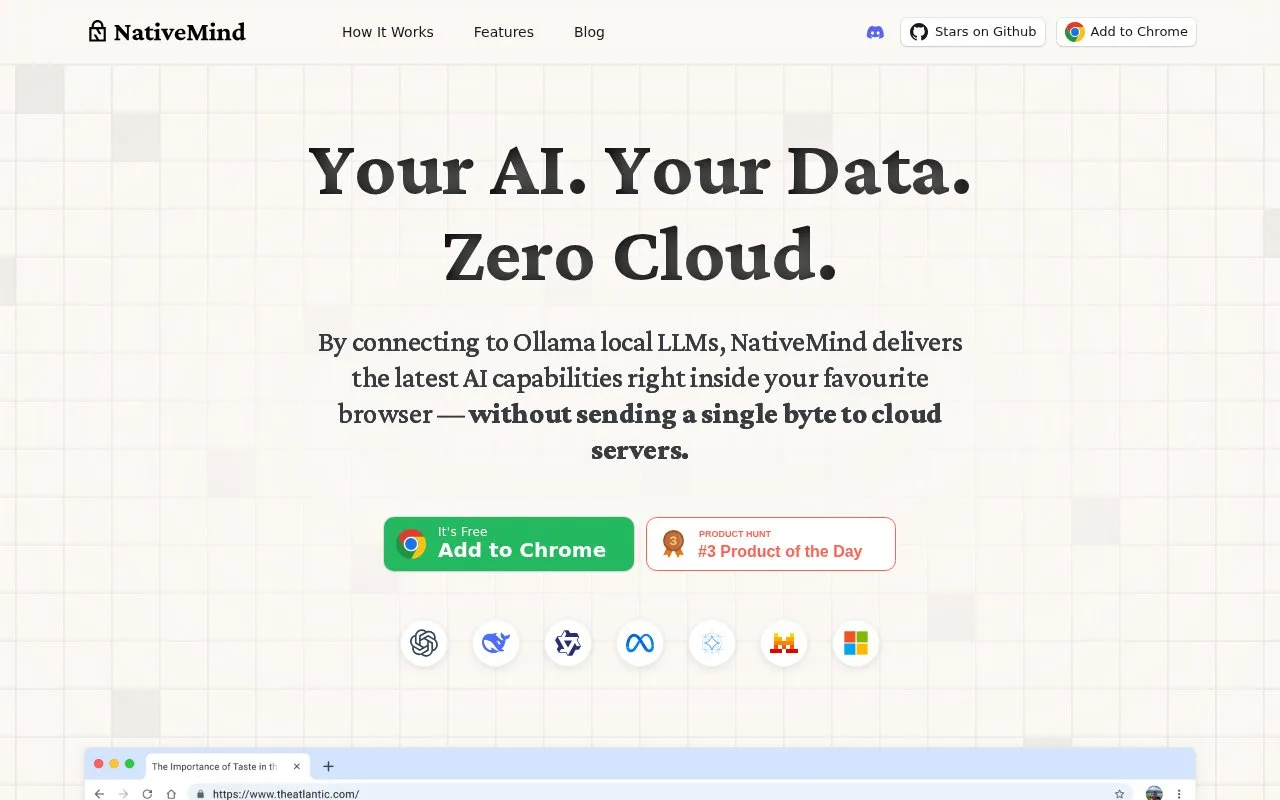 Screenshot of the NativeMind homepage