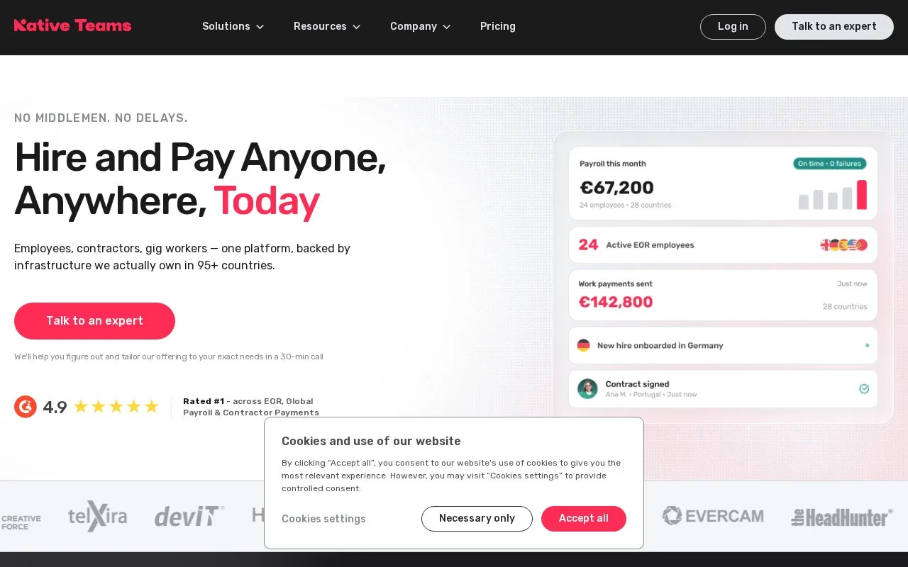 Screenshot of the Native Teams homepage
