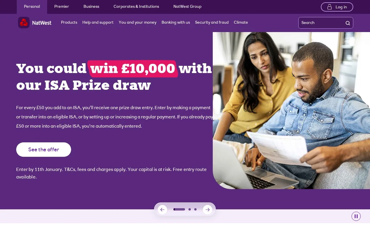 Screenshot of the NatWest homepage