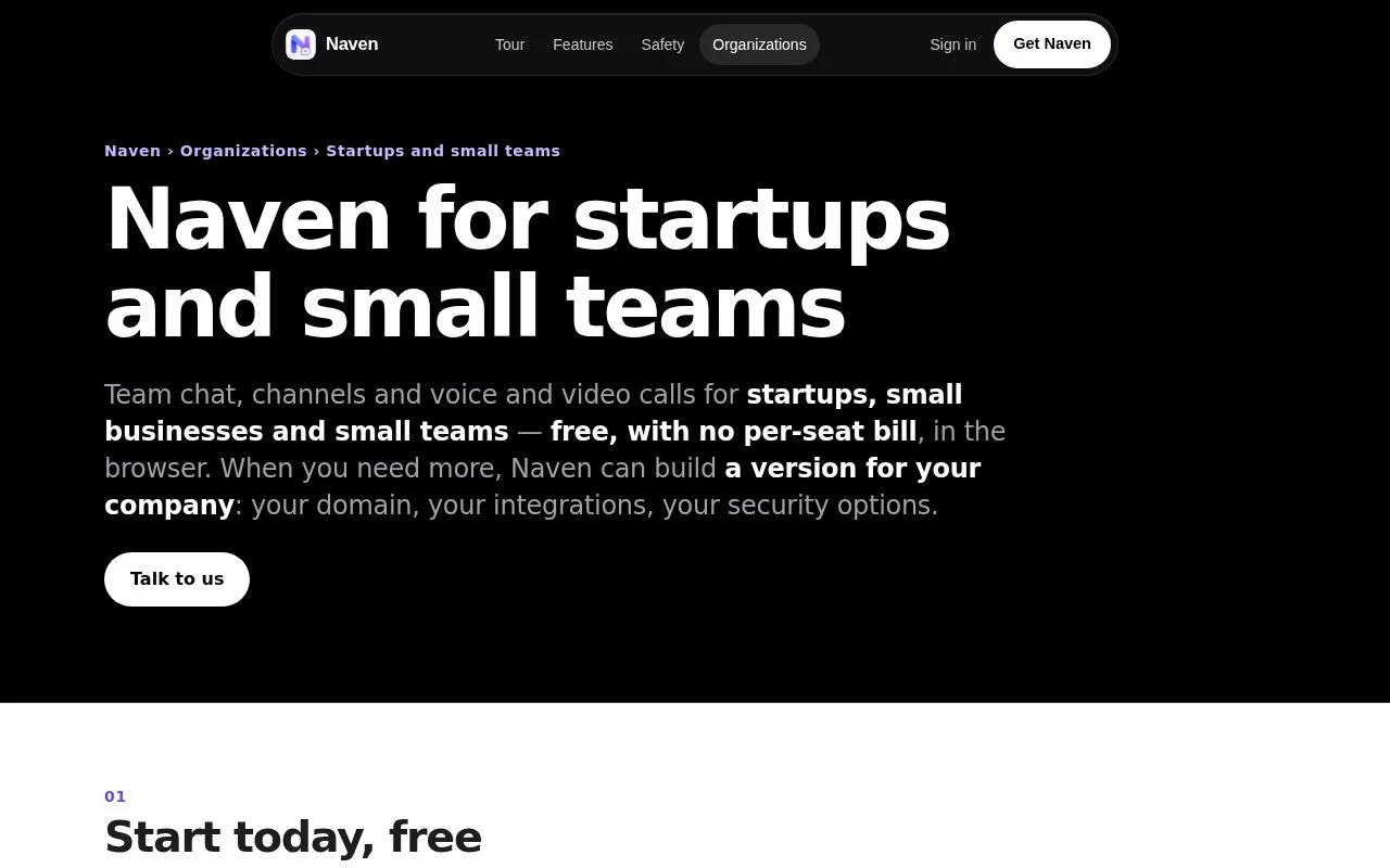 Screenshot of the Naven homepage