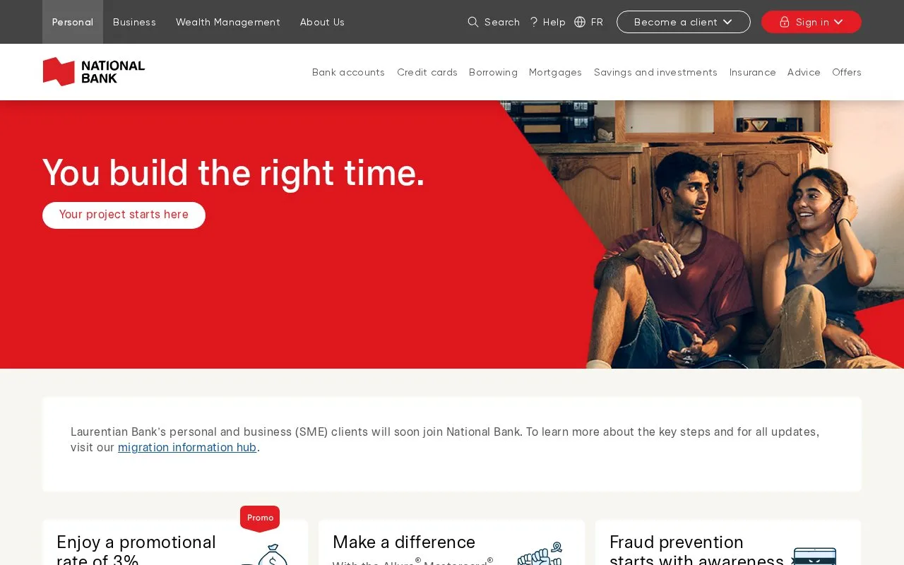 Screenshot of the National Bank of Canada homepage