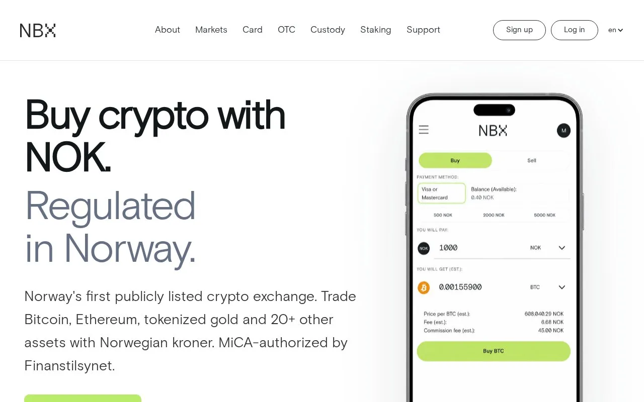 Screenshot of the NBX homepage