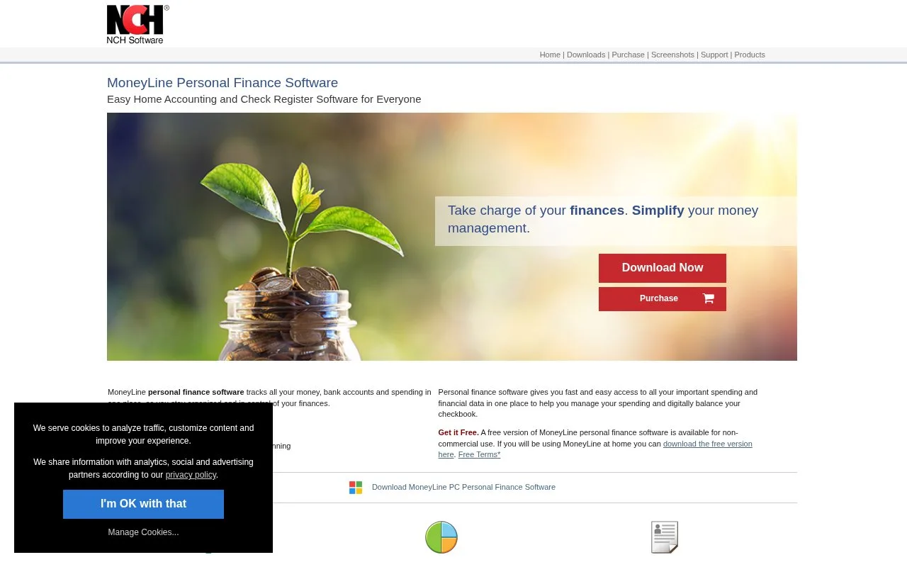 Screenshot of the MoneyLine homepage