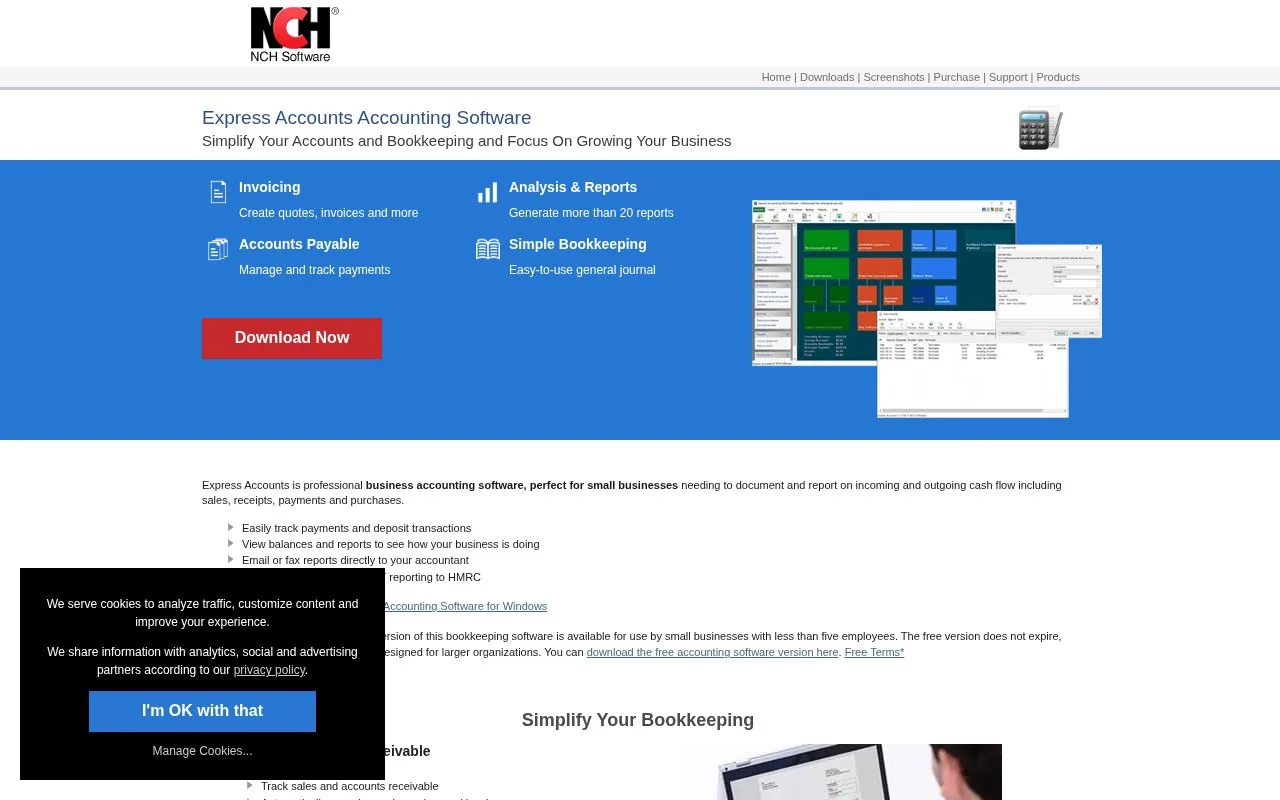 Screenshot of the Express Accounts homepage