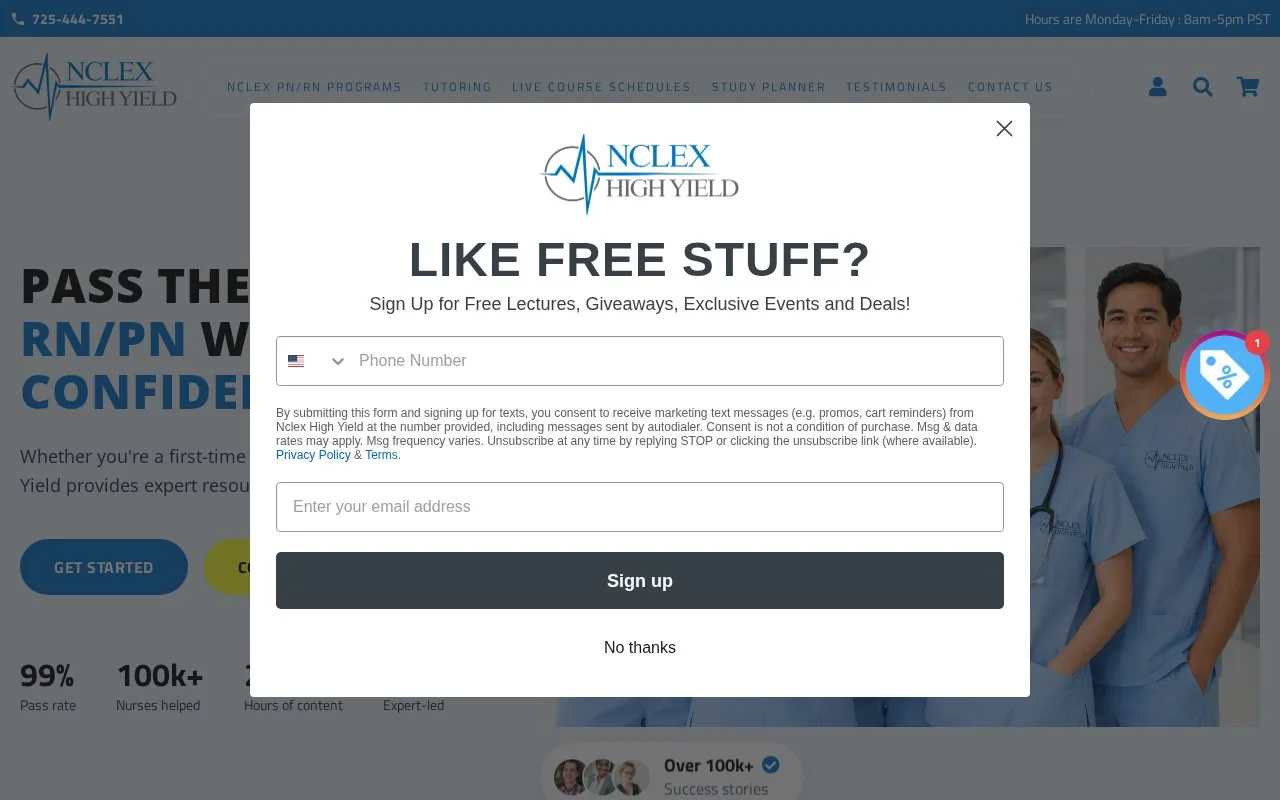 Screenshot of the NCLEX High Yield homepage