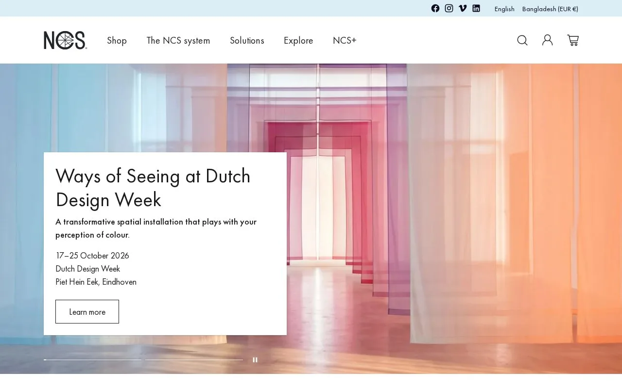 Screenshot of the NCS Colour homepage