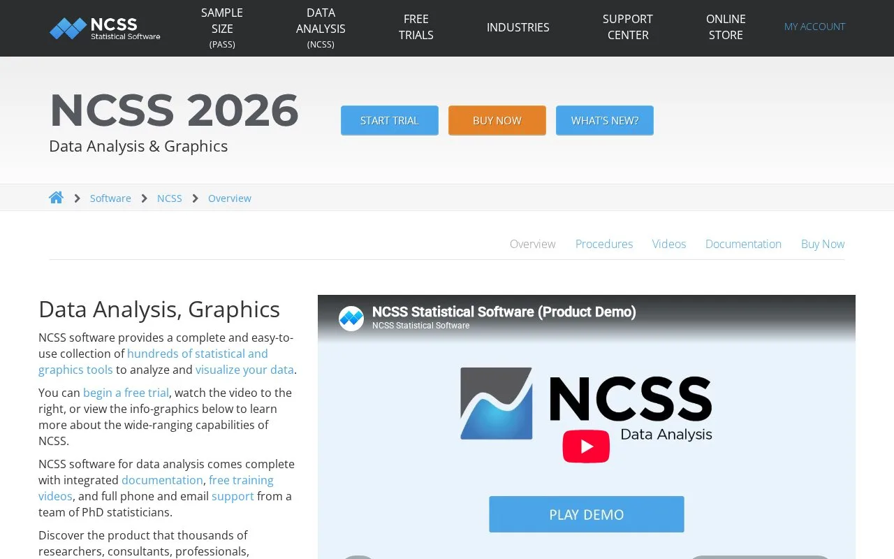 Screenshot of the NCSS Data Analysis homepage