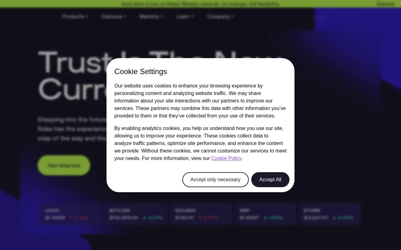 Screenshot of the NDAX homepage