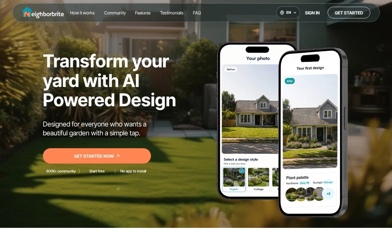 Screenshot of the Neighborbrite homepage