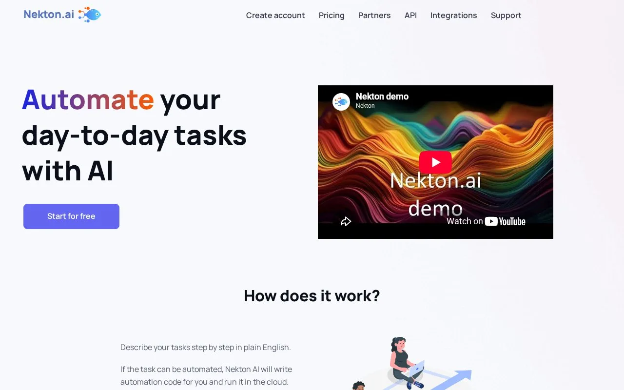 Screenshot of the Nekton homepage