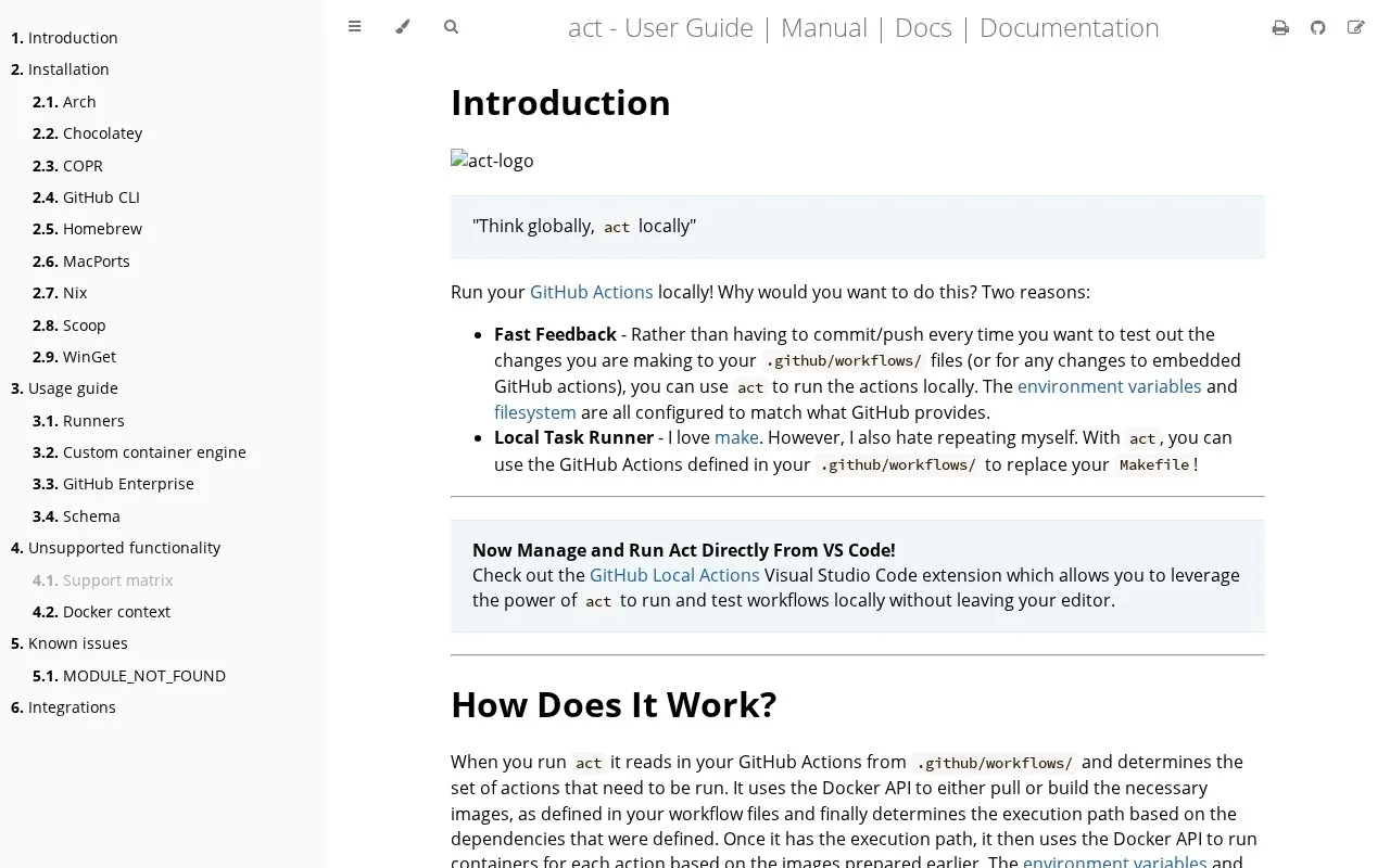 Screenshot of the act homepage