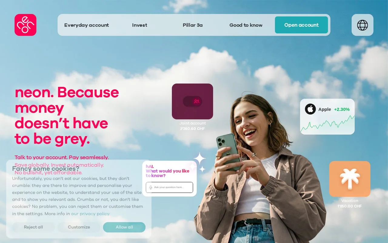 Screenshot of the neon homepage