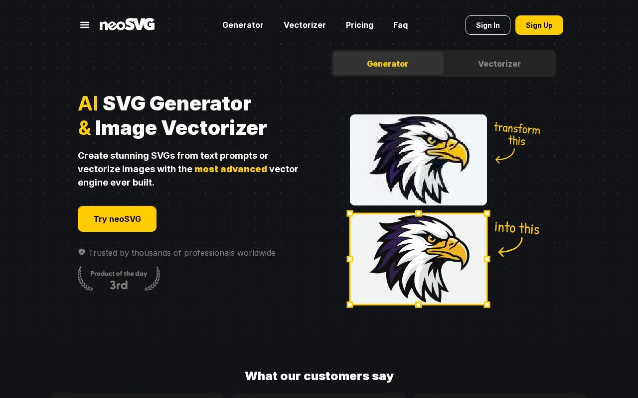 Screenshot of the neoSVG homepage
