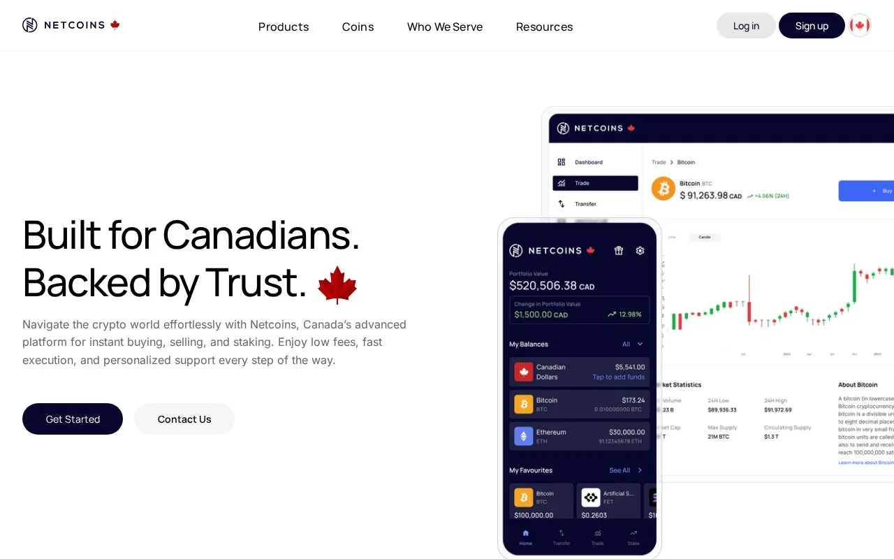 Screenshot of the Netcoins homepage