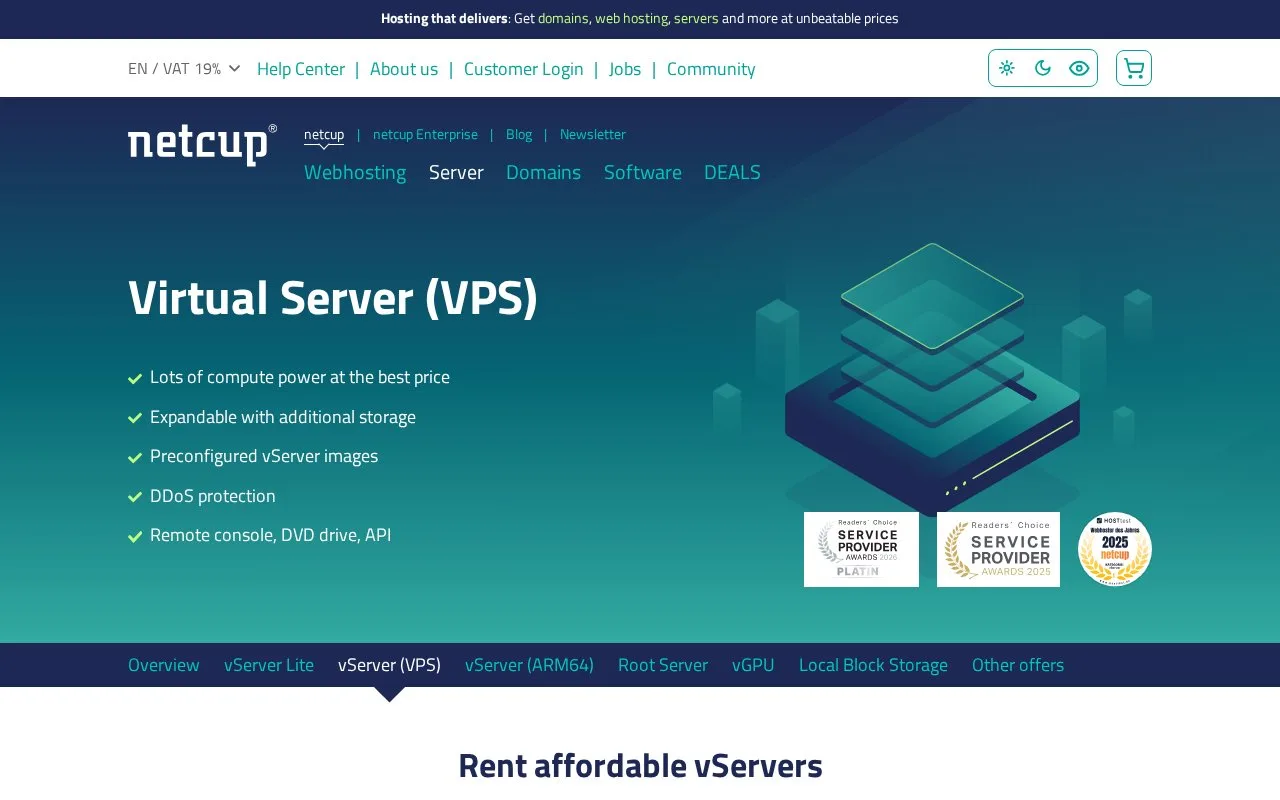 Screenshot of the netcup VPS homepage