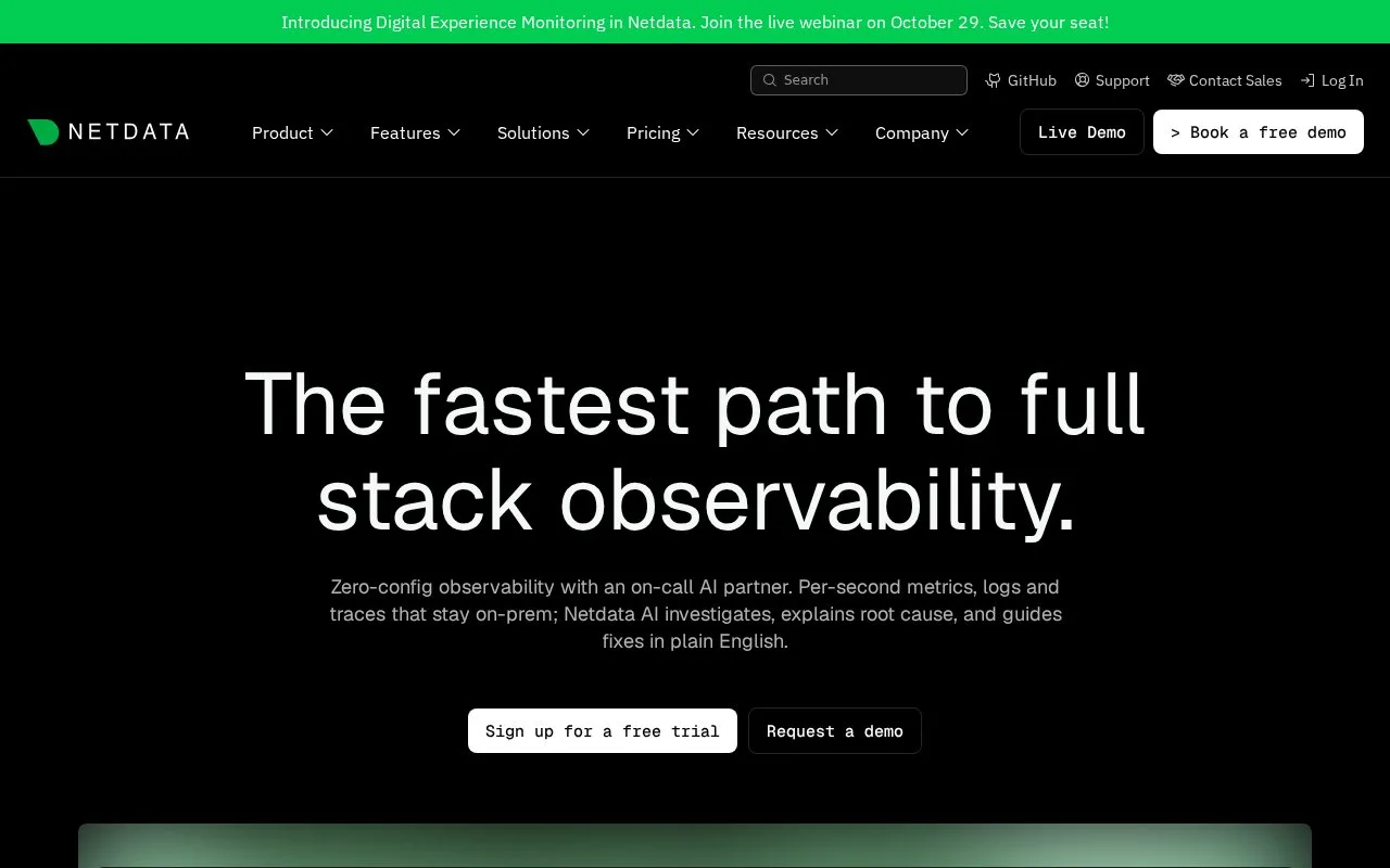 Screenshot of the Netdata homepage