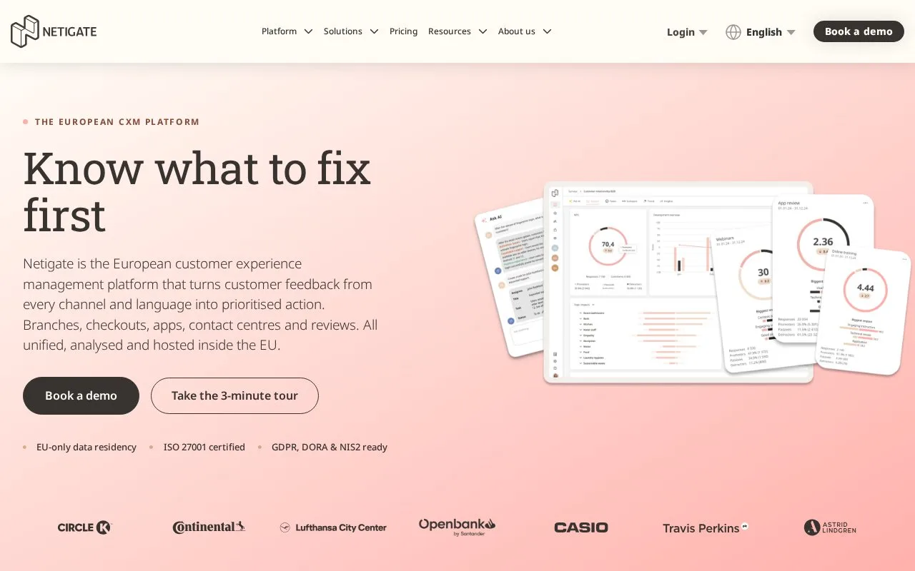 Screenshot of the Netigate homepage