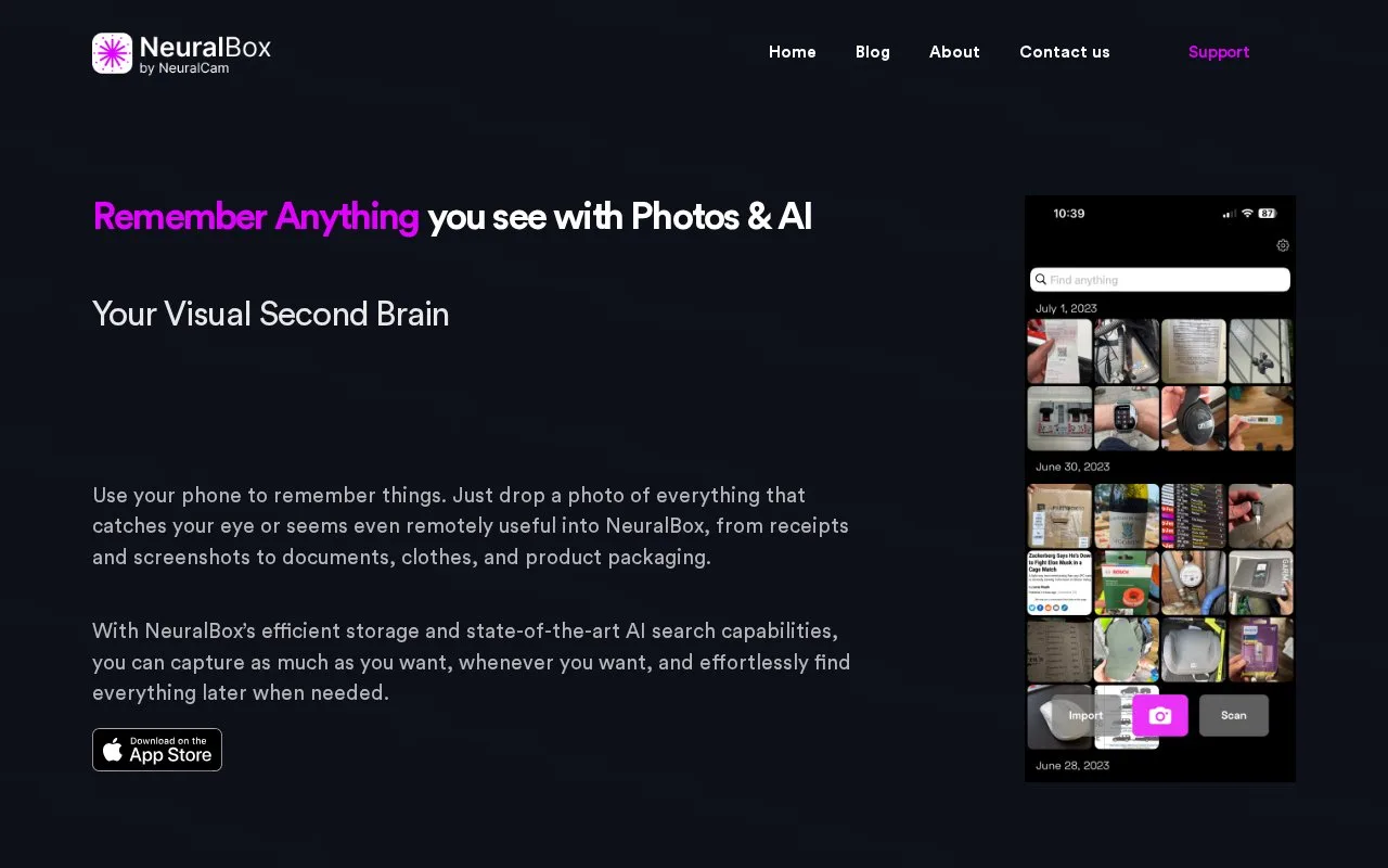 Screenshot of the NeuralBox homepage