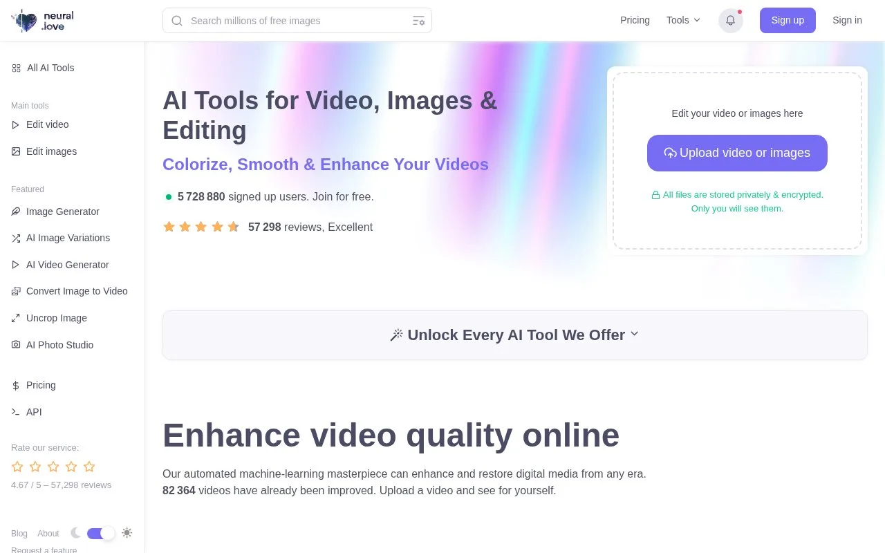 Screenshot of the neural.love homepage