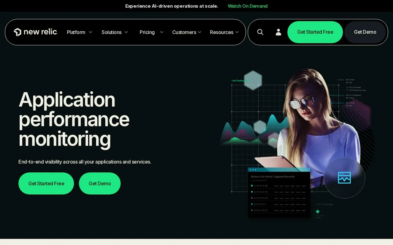 Screenshot of the New Relic APM homepage