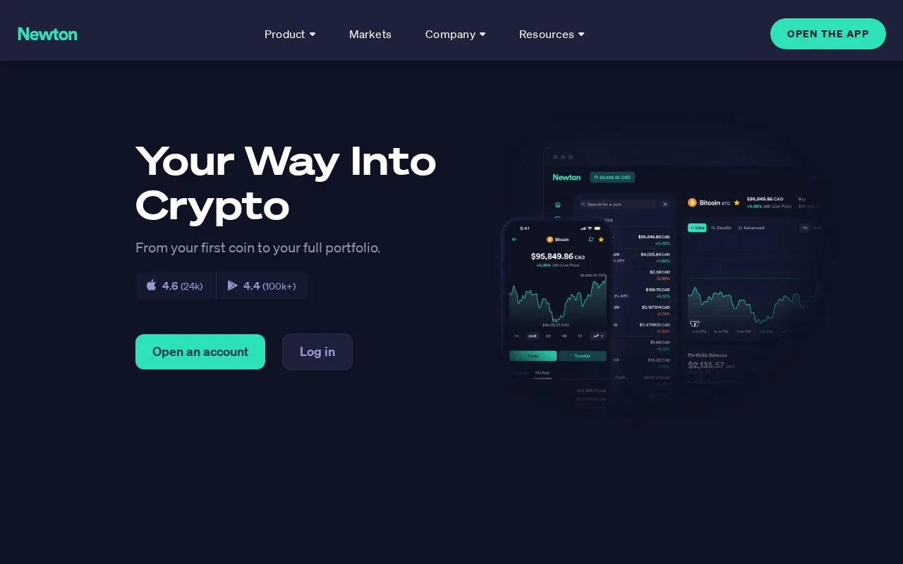 Screenshot of the Newton homepage