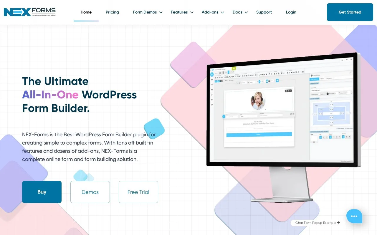 Screenshot of the NEX-Forms homepage