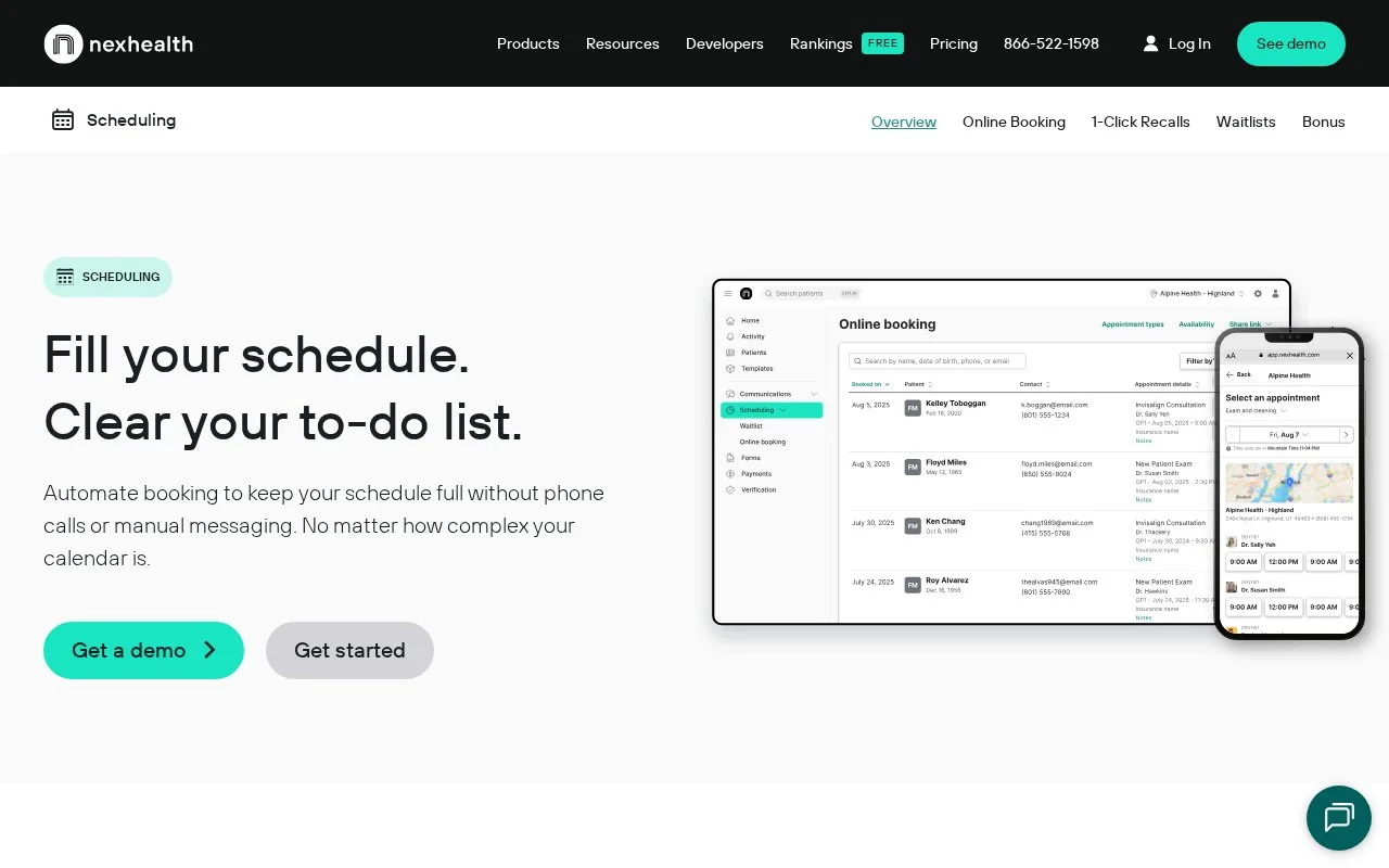 Screenshot of the NexHealth homepage