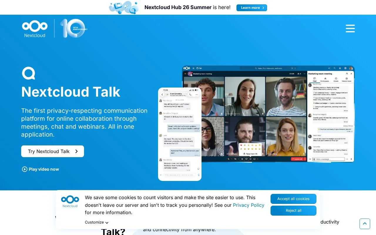 Screenshot of the Nextcloud Talk homepage