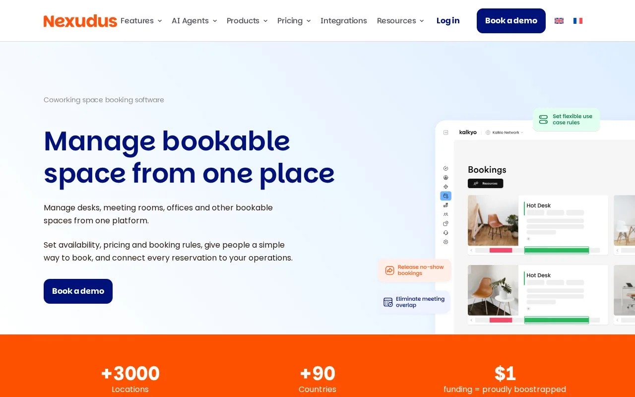 Screenshot of the Nexudus homepage