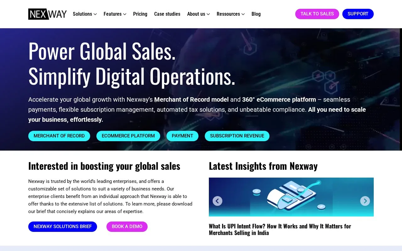 Screenshot of the Nexway homepage